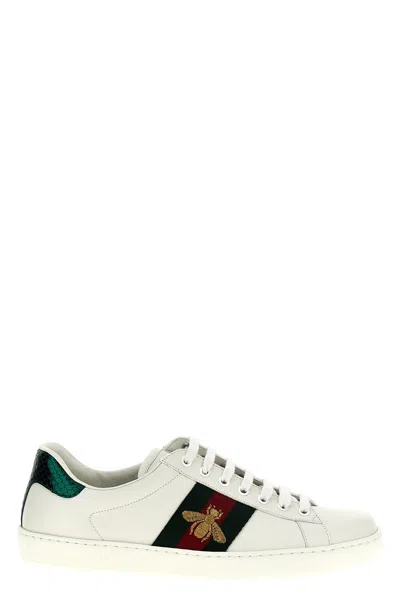 Gucci Men's New Ace Embroidered Low-top Sneakers In Bianco