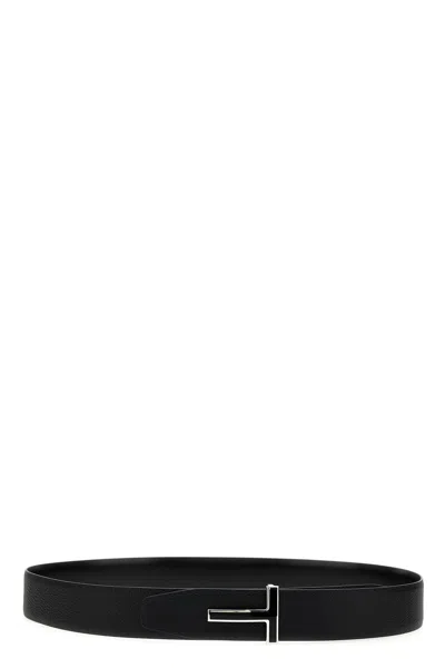 Tom Ford Shiny Smooth Calf Reversible T Belt 40 Mm In Black