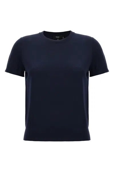 Theory Short-sleeve Sweater In Regal Wool In Blue