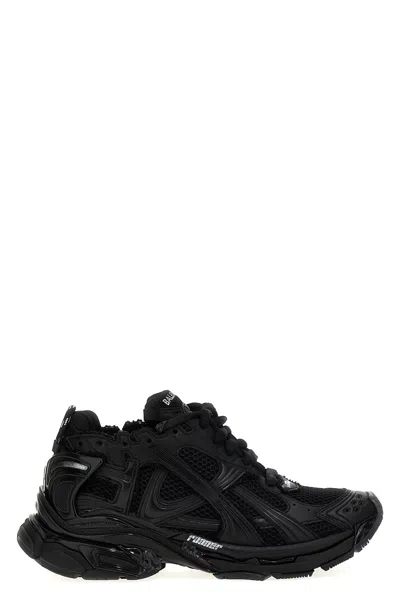 Balenciaga Men Runner Mesh And Leather Sneakers In Black