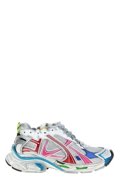 Balenciaga Mesh And Nylon Multicolor Worn-out Effect Runner Sneakers Shoes In Multi