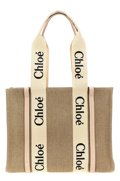 Chloé Chloe Women Multicolor Canvas Medium Woody Shopping Bag In Pink