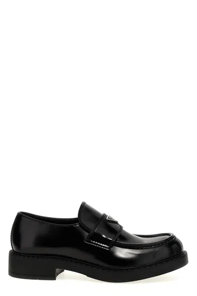 Prada Chocolate Moccasin In Black Patent Leather Men