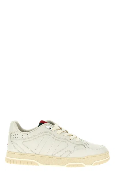 Gucci Men Re-web Leather Sneakers In White