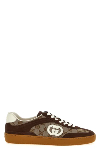 Gucci Men G75 Low-top Supreme Gg Fabric And Suede Sneakers In Brown