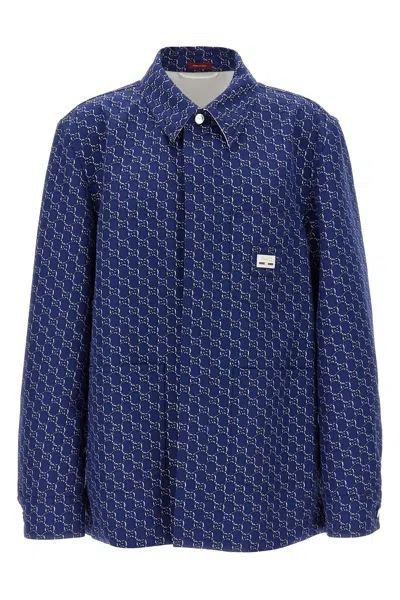 Gucci Gg Shadow-jacquard Cotton Jacket In Blue