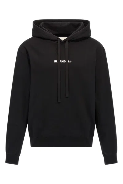 Jil Sander Logo Cotton Hoodie In Black