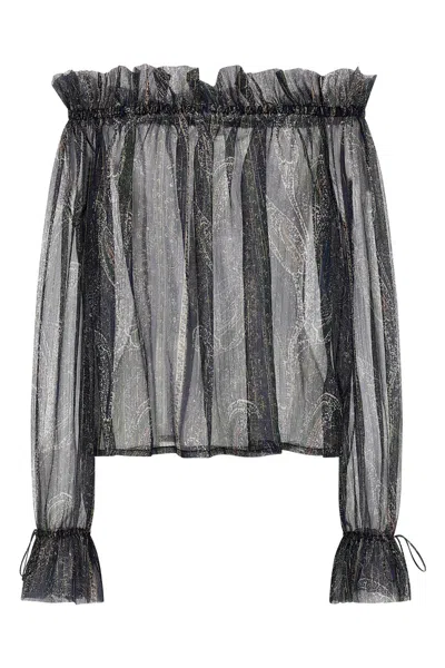 Saint Laurent Lurex Silk Creponne Top In Blue