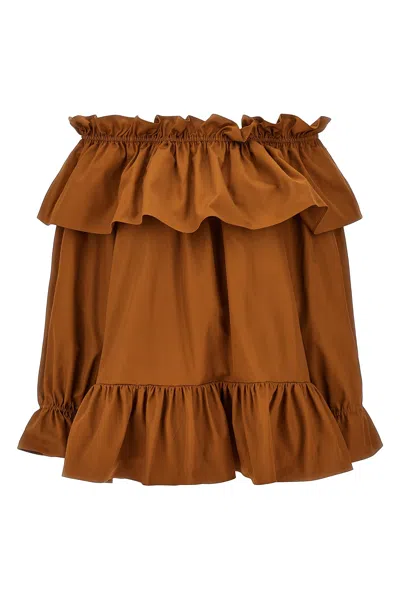 Saint Laurent Flounces Mini Dress In Brown