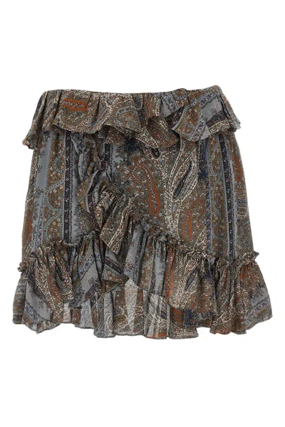 Saint Laurent All Over Print Skirt In Brown