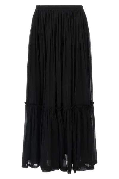 Saint Laurent Flounced Skirt In Silk Crepe Muslin Clothing In Black
