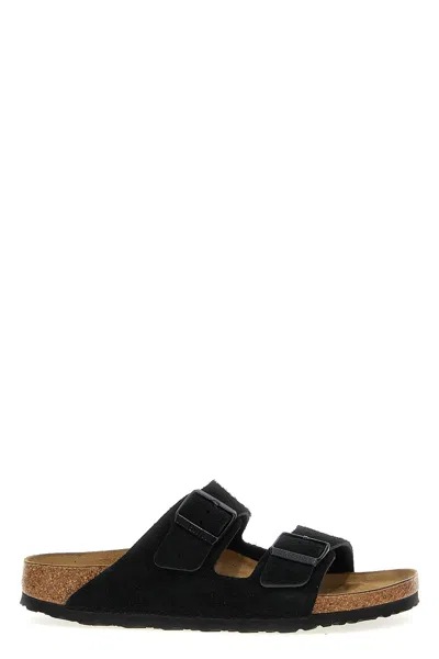 Birkenstock Arizona Wide Black Birko-flor Two Bar Mules In Multi