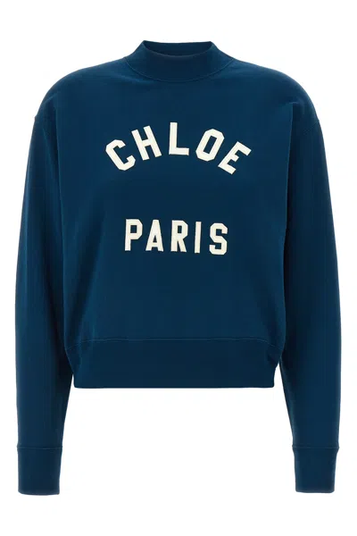 Chloé Crew Neck Logo Sweater In Blue