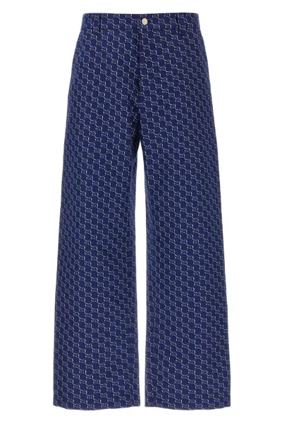Gucci Cotton Jacquard Pant With Gg Shadow In Blue