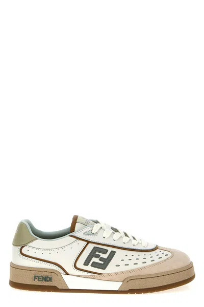 Fendi Uwhi Sage Linen Leather Sneakers In Neutral