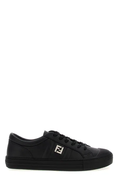 Fendi Domino Leather Low-top Sneakers In Black