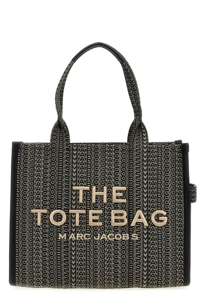 Marc Jacobs Large Jacquard Shopper Bag With Versatile Leather Handles In Black