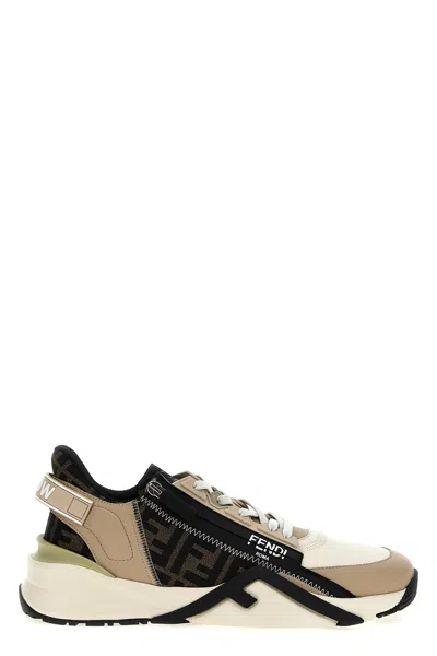 Fendi Beige Leather Sneakers With Ff Motif In Brown