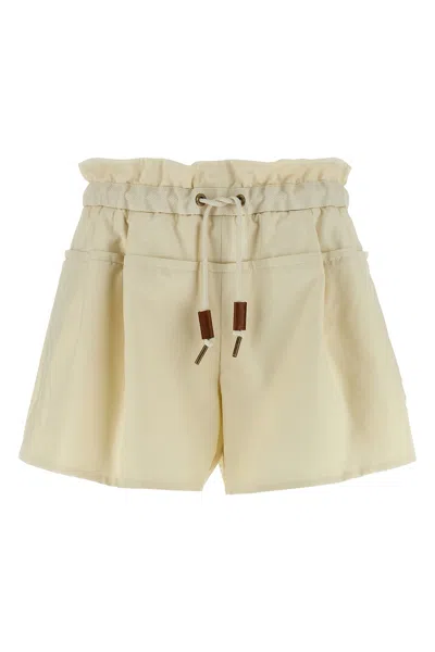 Moncler Relaxed Fit Bermuda Shorts With Elastic Waistband In Neutral