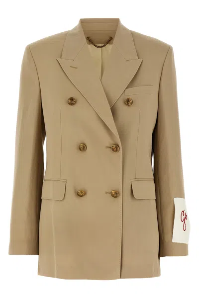 Golden Goose Womens Double-breasted Blazer In Sand With Gold Heraldic Buttons