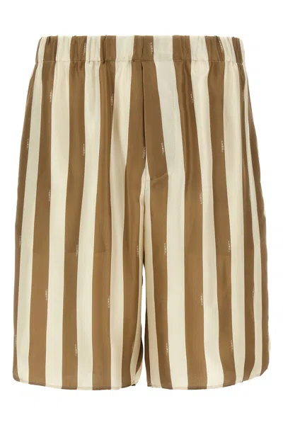 Fendi Printed Silk Bermuda Shorts In Brown