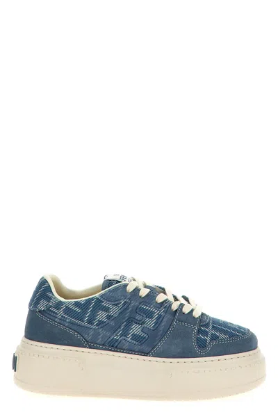 Fendi Match Canvas And Suede Low-top Sneakers In Blue