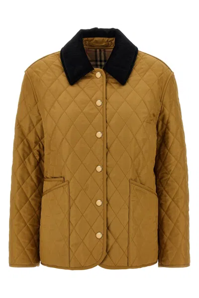 Burberry Corduroy-trimmed Quilted Shell Jacket In Orange