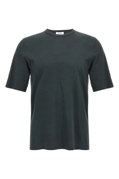 Saint Laurent Dark Grey T-shirt With Logo Lettering On The Front Tone-on-tone In Cotton Man In Animal Print
