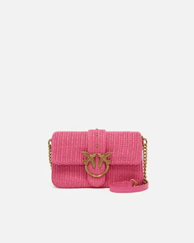 Pinko Mini Love Bag Slouchy Small Shoulder Bag In Raffia With Double Shoulder Strap
