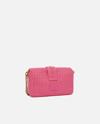 Pinko Mini Love Bag Slouchy Small Shoulder Bag In Raffia With Double Shoulder Strap