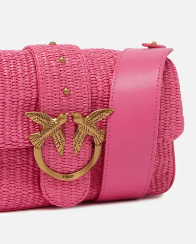 Pinko Mini Love Bag Slouchy Small Shoulder Bag In Raffia With Double Shoulder Strap