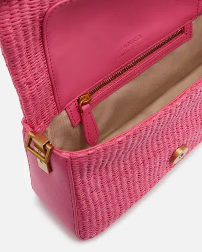 Pinko Mini Love Bag Slouchy Small Shoulder Bag In Raffia With Double Shoulder Strap