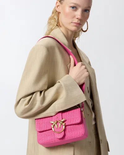 Pinko Mini Love Bag Slouchy Small Shoulder Bag In Raffia With Double Shoulder Strap