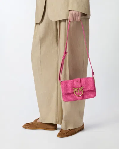 Pinko Mini Love Bag Slouchy Small Shoulder Bag In Raffia With Double Shoulder Strap