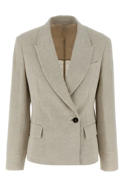 Brunello Cucinelli Sparkling Linen Canvas Jacket With Jewellery In Gray