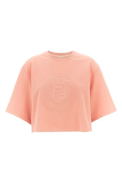 Fendi Women Pink T-shirt With Cropped Design And Raised Logo On The Front In Cotton Woman