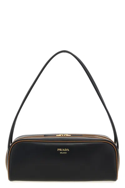 Prada Swing Smooth Leather Shoulder Bag In Black