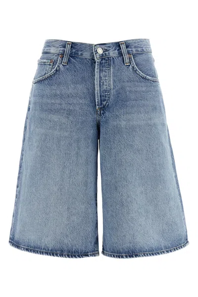 Agolde Urban Baggy Denim Shorts With Belt Loops In Blue