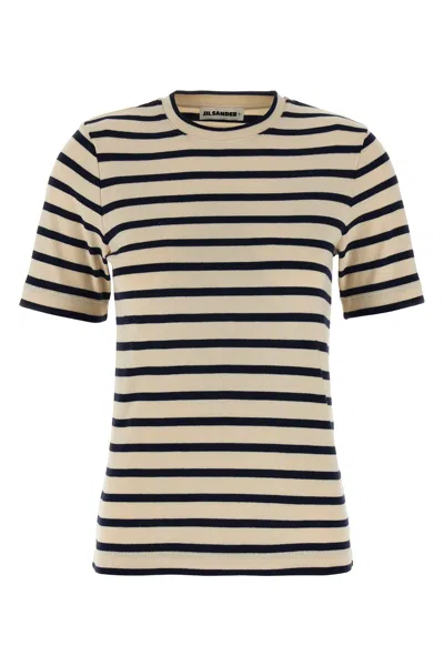 Jil Sander Striped Cotton T-shirt In Neutral