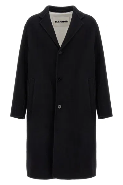 Jil Sander Semi-lined Double-breasted Virgin Wool Coat In Black