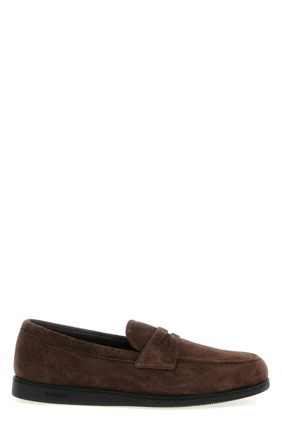 Church's Round-toe Suede Loafers With Penny Strap In Brown