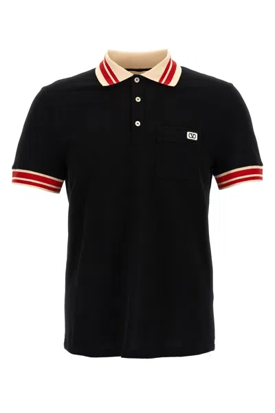 Valentino Cotton Piqué Polo Shirt With Vlogo Patch In Black