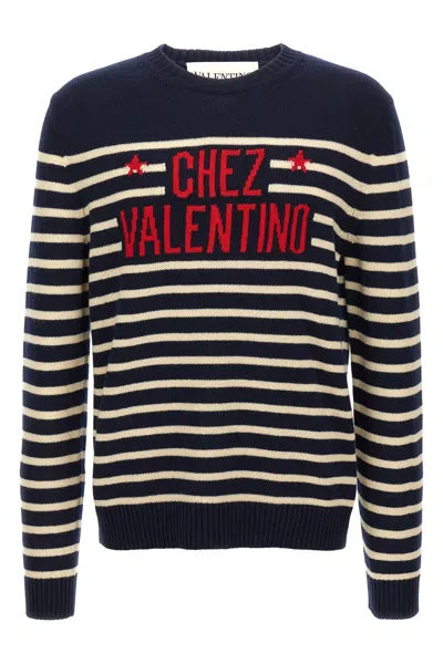 Valentino "chez Valentine" Wool Sweater In Blue