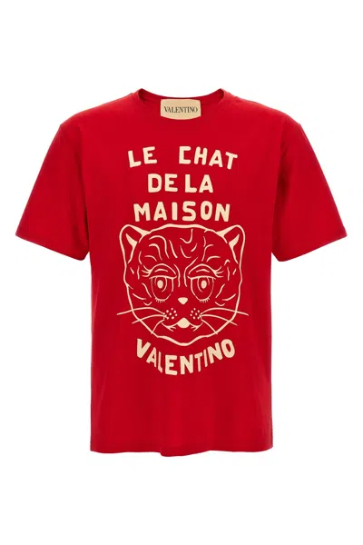 Valentino T-shirt With Chat De La Maison Print In Red