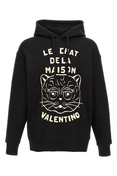 Valentino Jersey Felpa Le Chat De La Maison In Black
