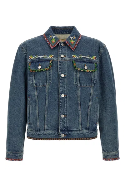 Valentino Denim Jacket With Multicolor Embroidery