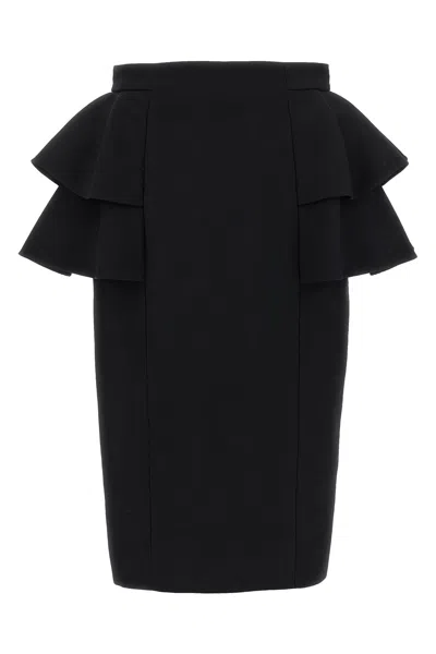 Valentino Black Skirt With Ruffles On The Sides In Black
