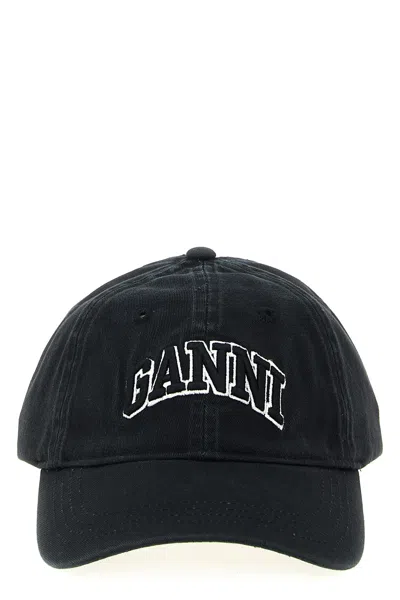 Ganni Womens Black Brand-embroidered Cotton-canvas Cap