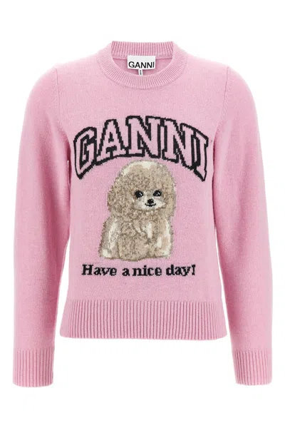 Ganni Poodle Pink Crewneck Jumper In Pink