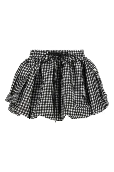 Ganni Skirt With Balloon Effect And Gingham Pattern In Multi